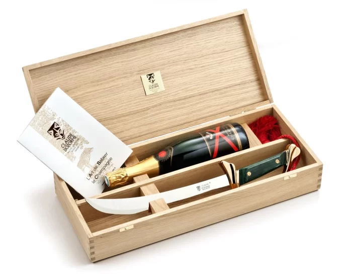 Claude DOZORME Prestige champagne sabre Lafayette in oak box with empty champagne place Claude DOZORME Prestige champagne sabre Lafayette in oak box with empty champagne place