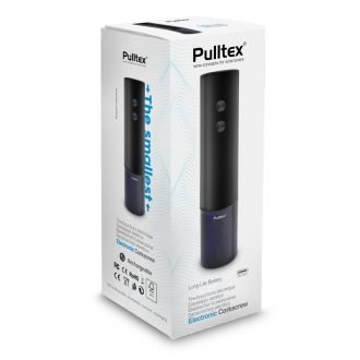 Kompaktiškas mažas Pulltex elektrinis kamščiatraukis juodas pakuote